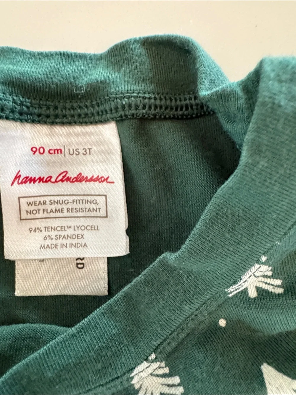 Hanna Andersson Dark Green Forest Print Pajama Set with Red Accent Cars